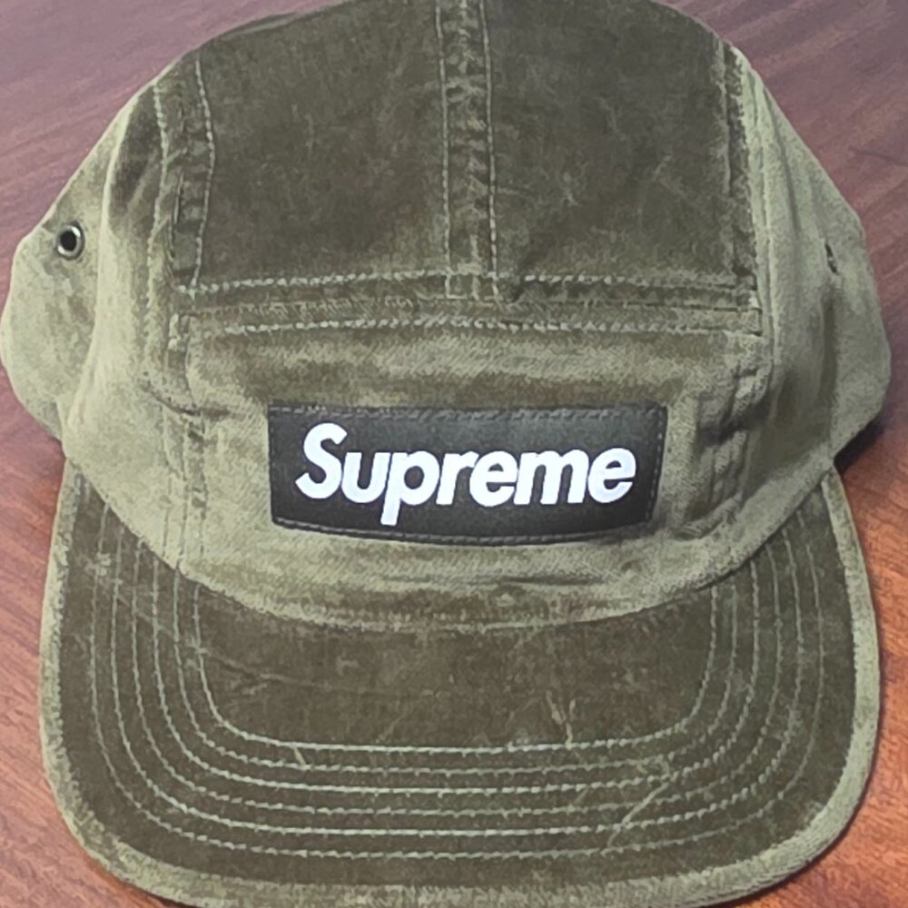 FW18 Supreme Velvet Camp Cap Olive Hat Green Box Logo Made In USA